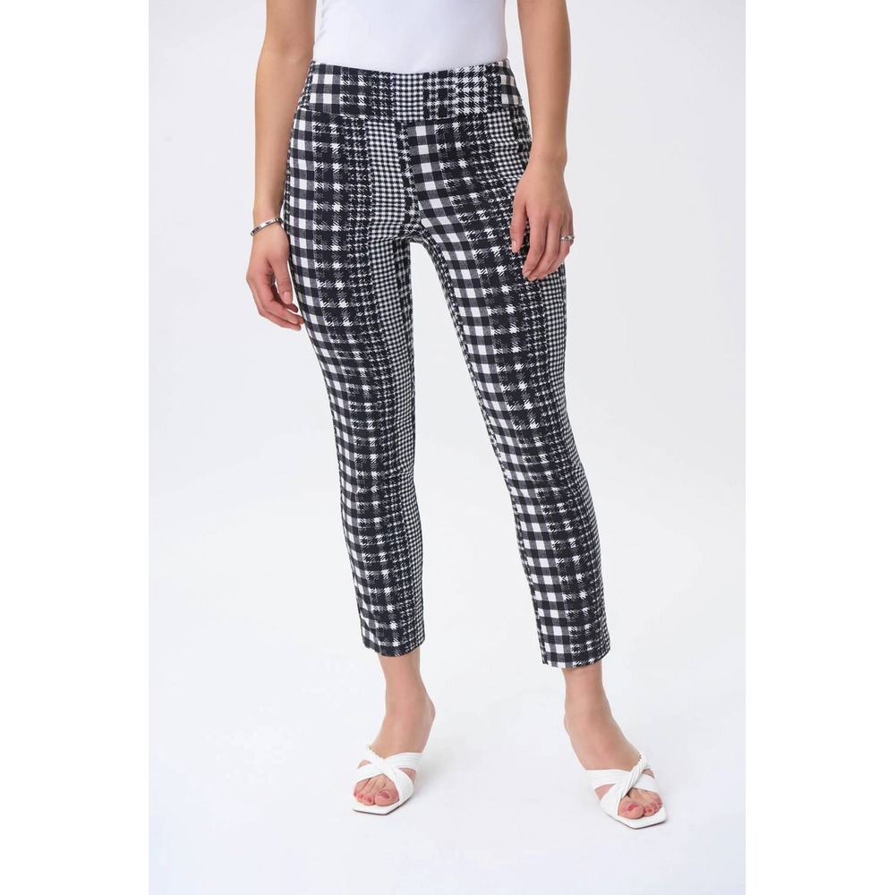 Joseph Ribkoff Vanilla Black Pants Style 231273 Plaid Mixed Print Cropped Size 8